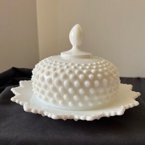 Fenton White Hobnail Butter Dish